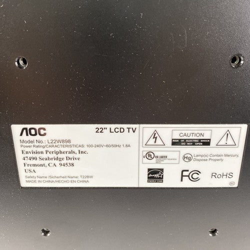 AOC L22W898 22" 720p LCD HDTV TV Television HDMI VGA RCA S-Video w/o REMOTE