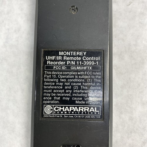 Chaparral Communications 11-3999-1 Monterey UHF/IR Remote Control