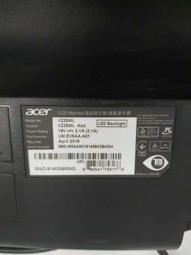 Acer V225WL 22" LCD LED Backlit Widescreen 1680x1050 16:10 5ms Monitor Grade B