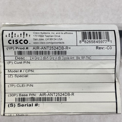 Cisco AIR-ANT2524DB-R 2.4GHz 2 dBi/5 GHz 4 dBi Swivel Dipole Antenna - Lot of 10