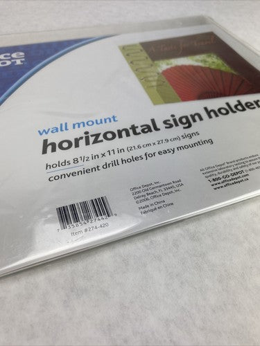 Lot of 3 Office Depot Wall Mount Horizontal Sign Holder 8 1/2 in x 11 in - New