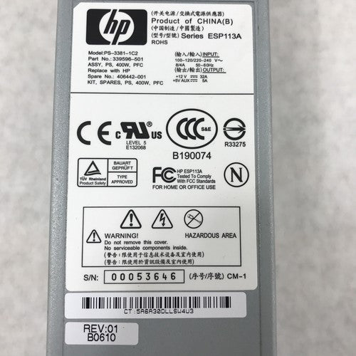 Lot of 2 HP PS-3381-1C2 400W 406442-001 PSU Power Supply 339596-501