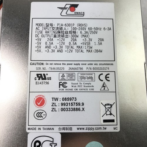 EMACS P1A-6301P 240V 60Hz 6A 284W Server Power Supply