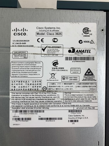Cisco 3900 CISCO3925-CHASSIS V02 Dual Gigabit Integrated Services Router No OS