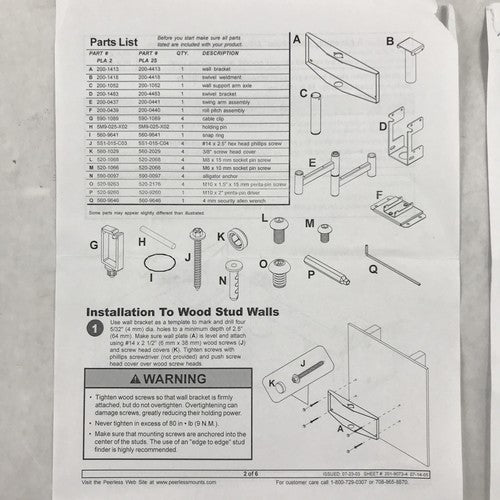 Peerless PLA-2 Solid Point Articulating Swivel Flat Panel Mount