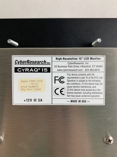 Cyber Research CRBF 15WD-TCU-D CYRAQ 15 High Resolution 15" LCD Touch Monitor