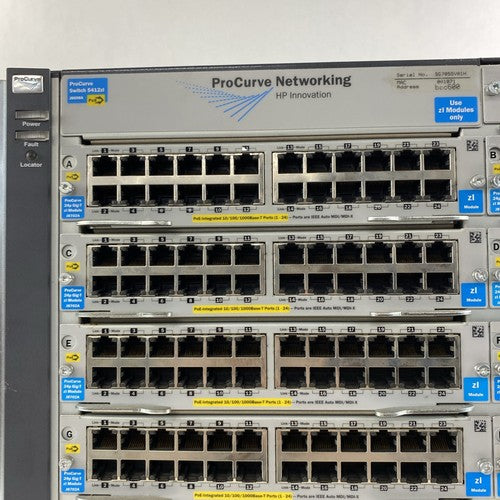 HP ProCurve J8698A 5412zl 10x J8702A 2x J8705A Gig PoE Switch 2x PSU - Tested