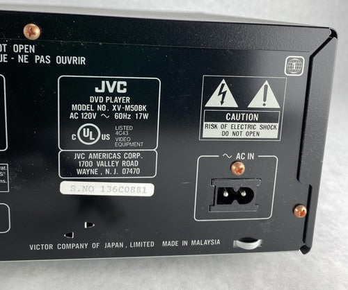 JVC XV-M50BK 3-Disc DVD Player DVD/CD/VCD Player w/Digital Out NO REMOTE
