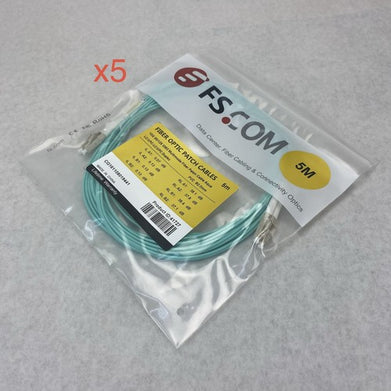 FS.Com Fibre Optic Patch Cable 10G 50/125 OM3 Multimode Color Aqua 5M - Lot Of 5