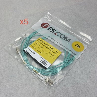 FS.Com Fibre Optic Patch Cable 10G 50/125 OM3 Multimode Color Aqua 3M - Lot Of 5