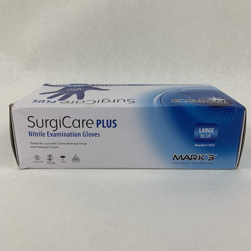 SurgiCare Plus Nitrile Exam Gloves Blue 200 Count Large  MARK3 1933 New