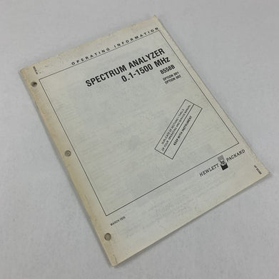 Hewlett Packard 8558B Spectrum Analyzer Operating Information 08558-90016
