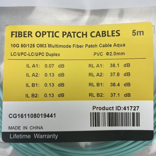 FS.Com Fibre Optic Patch Cable 10G 50/125 OM3 Multimode Color Aqua 5M - Lot Of 5