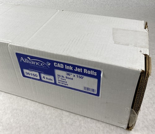 Lot( 3 ) Alliance 36150 Wide Format Paper 36"x150'x2" CAD Bond Rolls 92 Bright