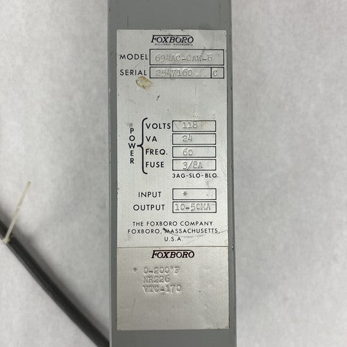 Foxboro 694AC-0AW-6 M/694A Resistance Converter Missing Side Panel