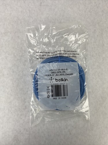 Belkin A3L791-20-BLU-S 20ft Cable Cat5e UTP RJ45 M/M Blue Snagless Patch Cable