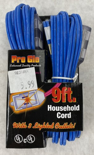Century Wire Pro Glo 9ft Household Extension Polarized AC Power Cord Blue