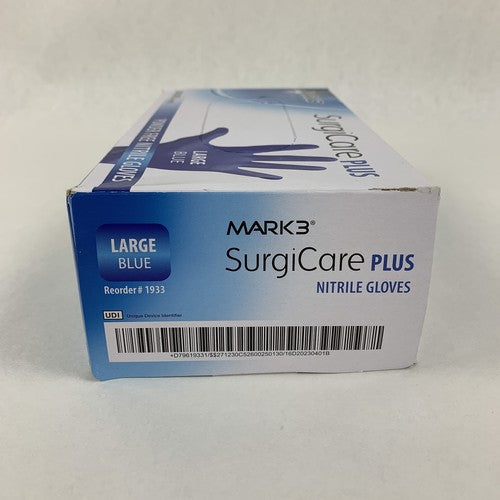 SurgiCare Plus Nitrile Exam Gloves Blue 200 Count Large  MARK3 1933 New