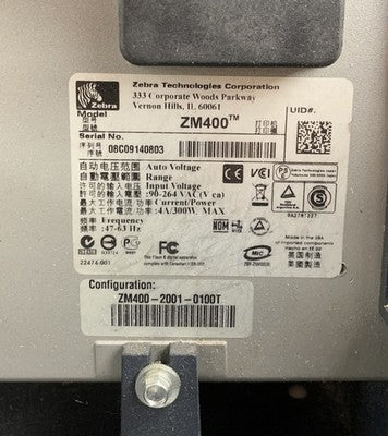 Zebra ZM400 ZM400-2001-0100T 200dpi LP / TLP Industrial Thermal Label Printer