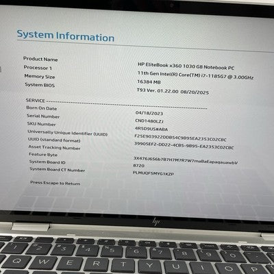HP EliteBook x360 1030 G8 13.3" i7-1185G7 3.00 GHz 16 GB RAM No SSD/OS/AC/Batt