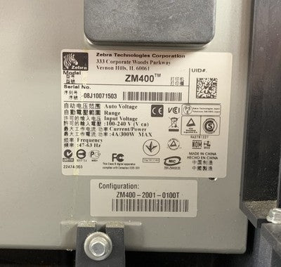 Zebra ZM400 ZM400-2001-0100T 200dpi LP / TLP Thermal Printer - Parts or Repair