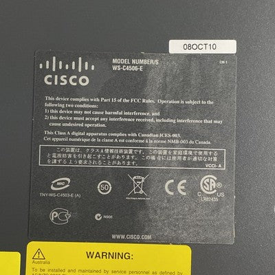 Cisco WS-C4506E-S6L-96V+ 6-Slot Network Switch Chassis