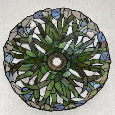 Vintage Tiffany-Style Stained Glass Lampshade Blue Green White 14.5 In
