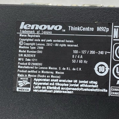 Lenovo ThinkCentre M92P SFF Intel Core i5-3470 3.2GHz 1x4GB RAM No HDD No OS