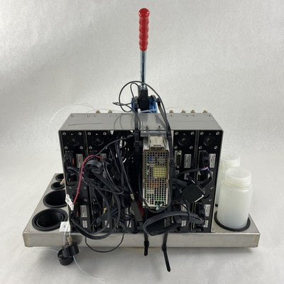RS PRO 254850 Manual Toggle Press w/ 9 Tricontinent C3000 10010 Syringe Pumps