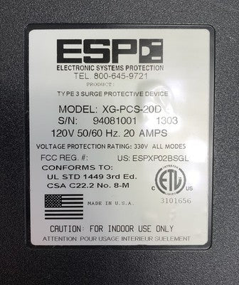ESP XG-PCS-20D 120V 50/60 Hz 20A Surge Protector