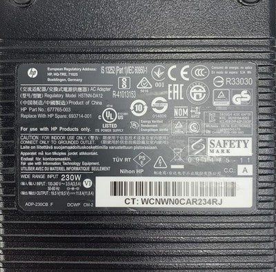 HP HSTNN-DA12 677765-003 230W 19.5V 11.8A AC Adapter Power Supply