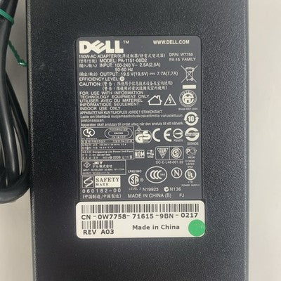Dell PA-1151-06D2 w7758 150w 240v 19.5v Big Barrel AC Adapter No Power Cord