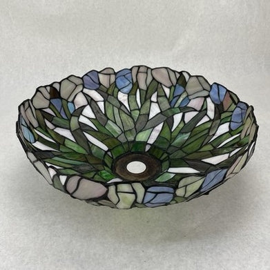 Vintage Tiffany-Style Stained Glass Lampshade Blue Green White 14.5 In
