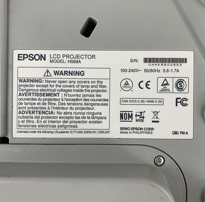 Epson BrightLink 595Wi H599A LCD Lamp Projector 2809 Lamp Hours - No Remote