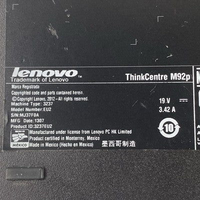 Lenovo ThinkCentre M92P Micro Intel Core i3-3470T 2.9GHz 1x8GB RAM No HDD/OS/AC