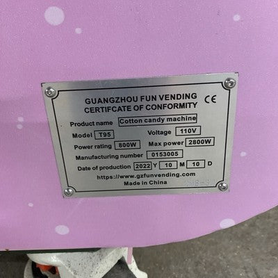 Guangzhou Fun Vending T95 Cotton Candy Machine Powers No Tanks No HDDs No OS
