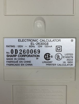 Sharp EL-2630GII 2-Color Ribbon Printing Calculator