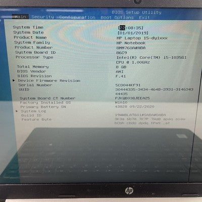 HP 15-dy1051WM 15.6" i5-1035G1 1.00 GHz 8 GB RAM No SSD/OS/AC - Bad Bottom