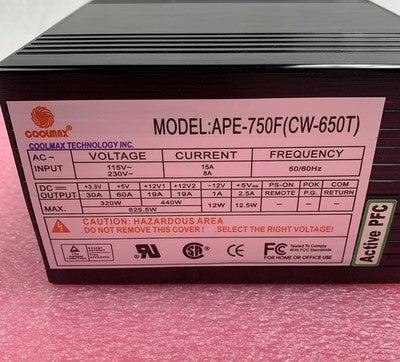 Coolmax APE-750F(CW-650T) 625.5W Computer Power Supply