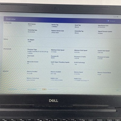 Dell Vostro 3590 15.6" i5-10210U 1.60 GHz 8 GB RAM No SSD No OS No Battery