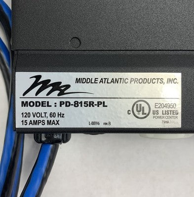 Middle Atlantic Products PD-815R-PL 120V-15A-60Hz 8-Port Rackmount Power Center
