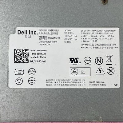 220W Dell P3JW1 Power Supply  HU220NS-00 HK320-82FP HK320-81FP GXYV0 L2.3
