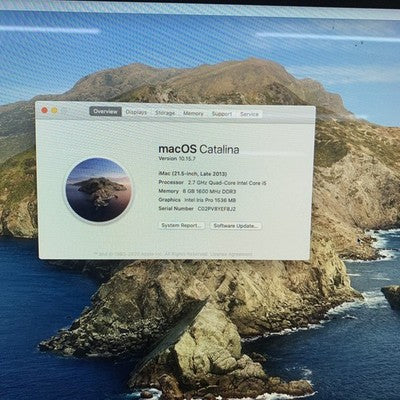 Apple iMac A1418 2013 21.5" 2.70GHz i5-4570R 8GB RAM 1TB HDD OS 10.15.7 Catalina