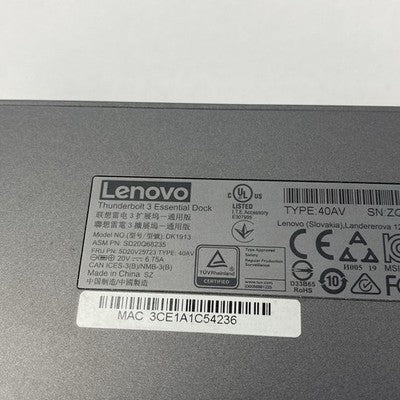Lenovo DK1913 Thunderbolt 3 Essential Dock - No AC Adapter