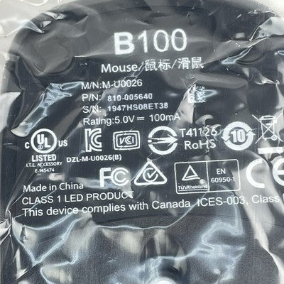 Logitech B100 Wired USB Mouse Ambidextrous Black 910-001439