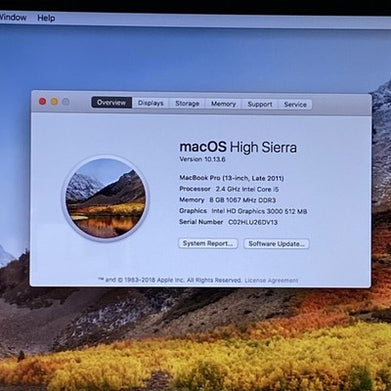Apple MacBook Pro A1278 2011 13" 2.4GHz i5 8GB RAM 1 TB HDD os10.13.6 461 Cycles