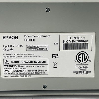 Epson ELPDC11 Document Camera No Cords No Remote