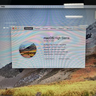 Apple MacBook Pro A1286 2010 15" i5-M520 2.40GHz 4GB RAM 250SSD os10.13.6 No AC
