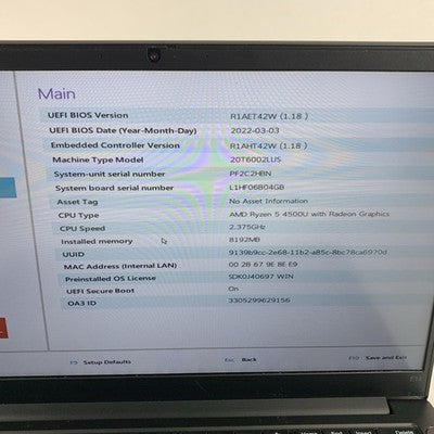 Lenovo ThinkPad E14 Gen 2 Ryzen 5 4500U 2.375 GHz 8GB Ram No OS/SSD/AC/Batt Dent