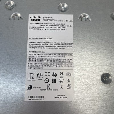 Cisco WS-C2960X-48FPS-L 48 GigE PoE V07 - Tested